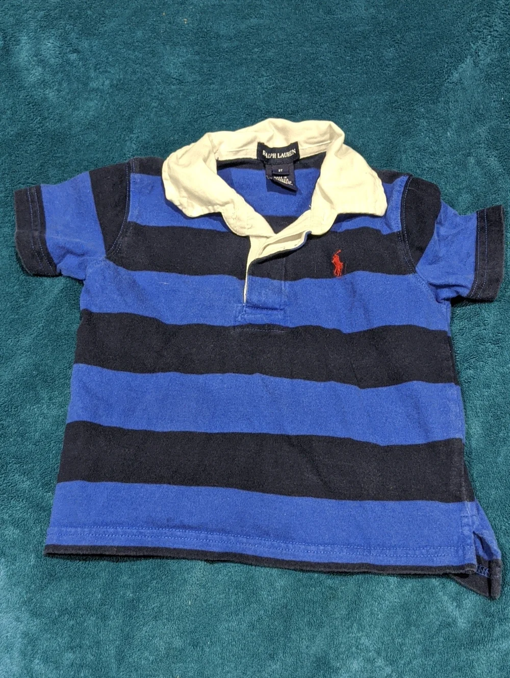 Ralph Lauren Blue & Navy Striped Polo with Cream Collar